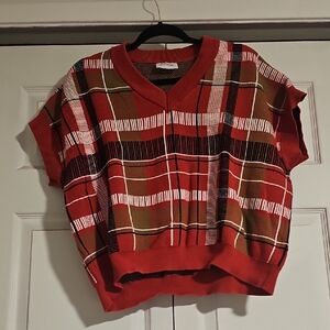 Callahan Red and Brown Plaid V-Neck Sweater